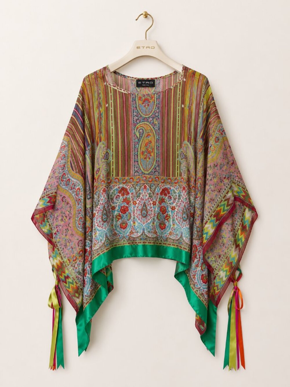 Etro Women's Sheer Printed Silk Tassel Poncho/Cape